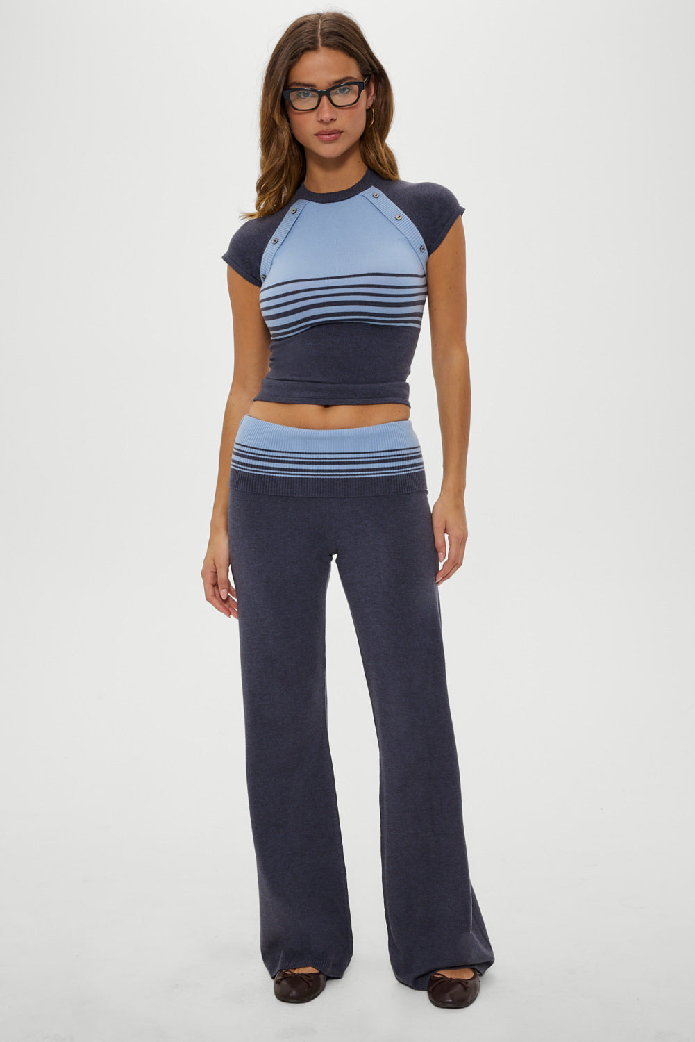 Shore Low Rise Knit Pants - Stone Stripe - Image 2